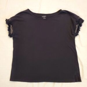Loft black t-shirt with lace and fringe short sleeves size small